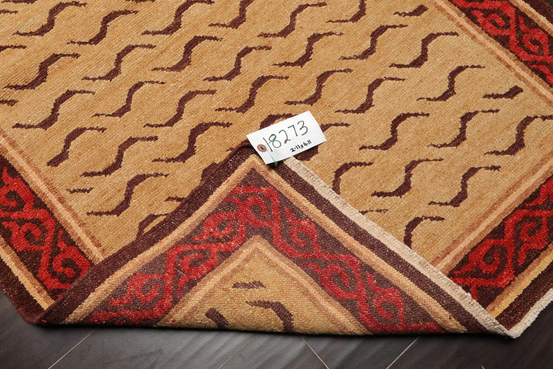 3x5 Gold, Brown Hand Knotted Tibetan 100% Wool Michaelian & Kohlberg Transitional Oriental Area Rug