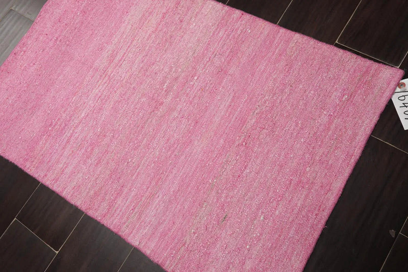 2' x 3' Hand Woven 100% Silk Modern Flatweave Kilim Oriental Area Rug Pink