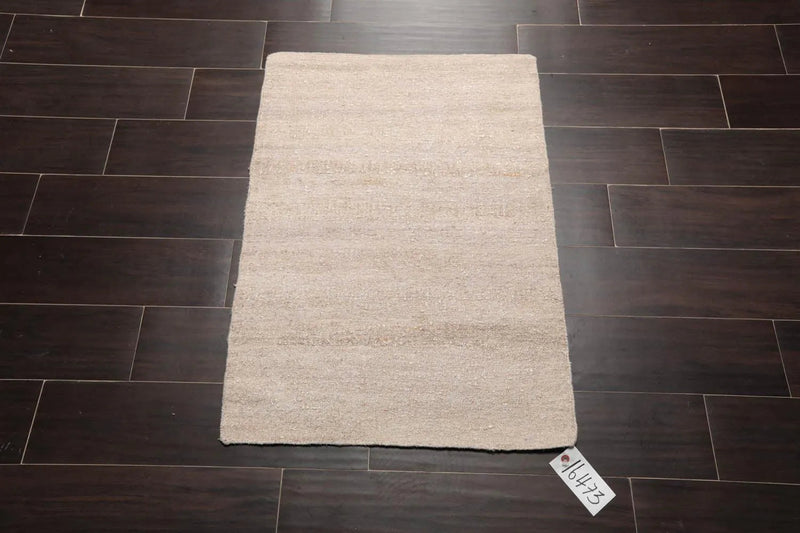 2' x 3' Hand Woven 100% Silk Modern Flatweave Kilim Oriental Area Rug Beige