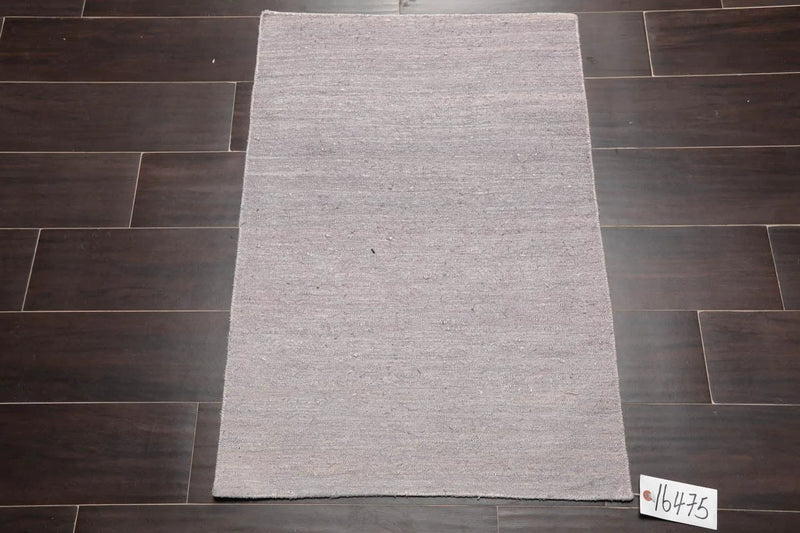 2' x 3' Hand Woven 100% Silk Modern Flatweave Kilim Oriental Area Rug Gray