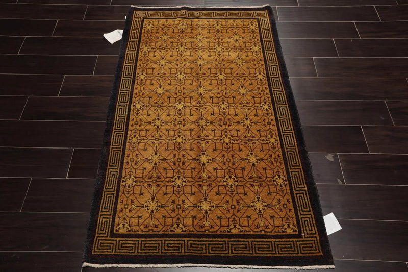 3x5 Gold, Charcoal Hand Knotted Tibetan 100% Wool Michaelian & Kohlberg Traditional Oriental Area Rug