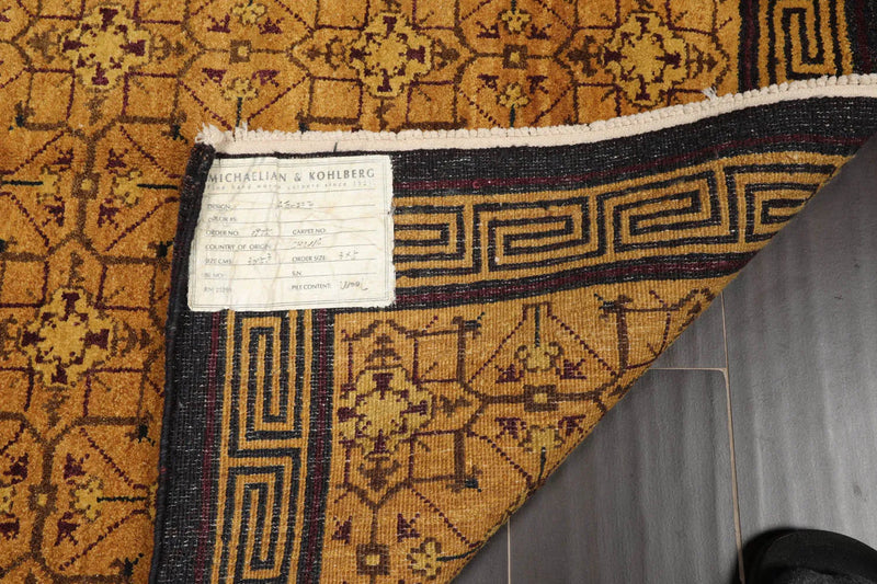 3x5 Gold, Charcoal Hand Knotted Tibetan 100% Wool Michaelian & Kohlberg Traditional Oriental Area Rug
