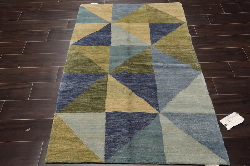 3x5 Blue, Green Hand Knotted Tibetan 100% Wool Michaelian & Kohlberg Traditional Oriental Area Rug