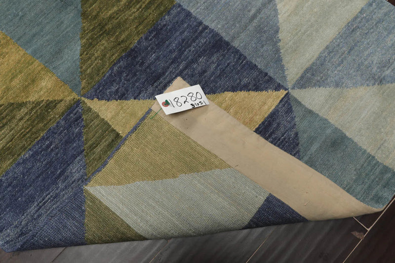 3x5 Blue, Green Hand Knotted Tibetan 100% Wool Michaelian & Kohlberg Traditional Oriental Area Rug