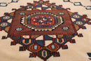 4'7" x 6' Hand Knotted Wool on Wool Tribal Afghan Kazak Veg Dyes Area Rug Ivory