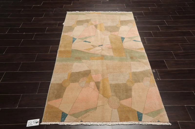 4x6 Beige, Mint Hand Knotted Tibetan 100% Wool Michaelian & Kohlberg Modern & Contemporary Oriental Area Rug