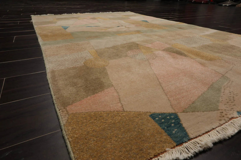 4x6 Beige, Mint Hand Knotted Tibetan 100% Wool Michaelian & Kohlberg Modern & Contemporary Oriental Area Rug