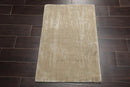 2' x 3' Hand Knotted Wool & Silk Modern Tibetan Oriental Area Rug Gray