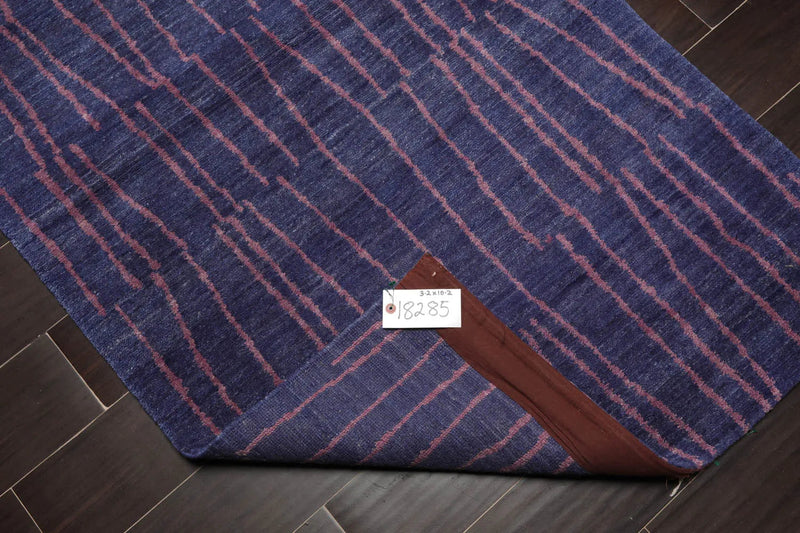 3'2''x10'2'' Runner Blue, Lavander Hand Knotted Tibetan 100% Wool Michaelian & Kohlberg Modern Oriental Area Rug