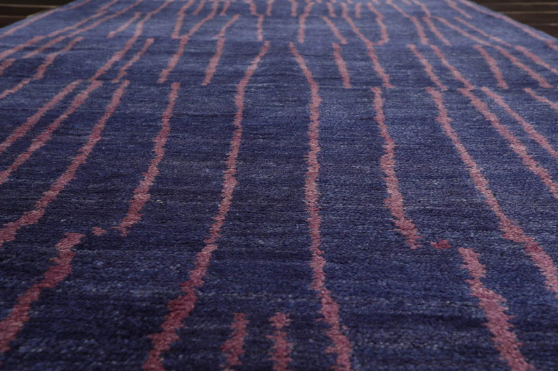 3'2''x10'2'' Runner Blue, Lavander Hand Knotted Tibetan 100% Wool Michaelian & Kohlberg Modern Oriental Area Rug