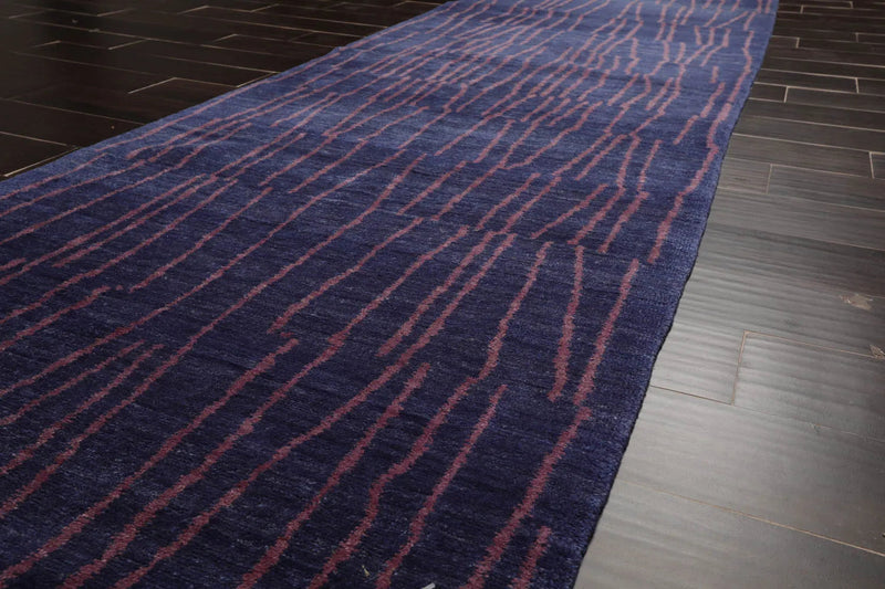 3'2''x10'2'' Runner Blue, Lavander Hand Knotted Tibetan 100% Wool Michaelian & Kohlberg Modern Oriental Area Rug
