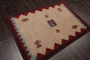 4'1" x 6'1" Hand Knotted Wool thick pile Gabbeh Area Rug Traditional Beige