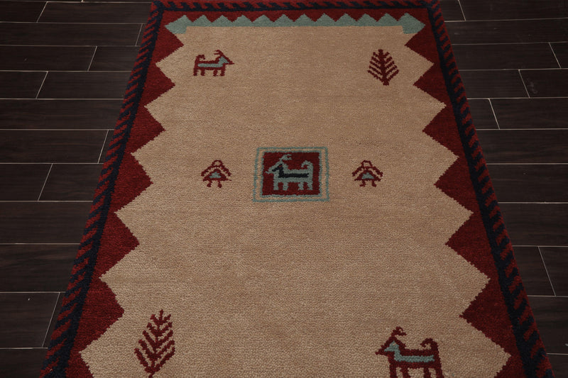 4'1" x 6'1" Hand Knotted Wool thick pile Gabbeh Area Rug Traditional Beige