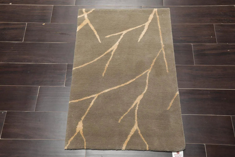 2' x 3' Hand Knotted Wool & Silk Transitional Tibetan Oriental Area Rug Gray