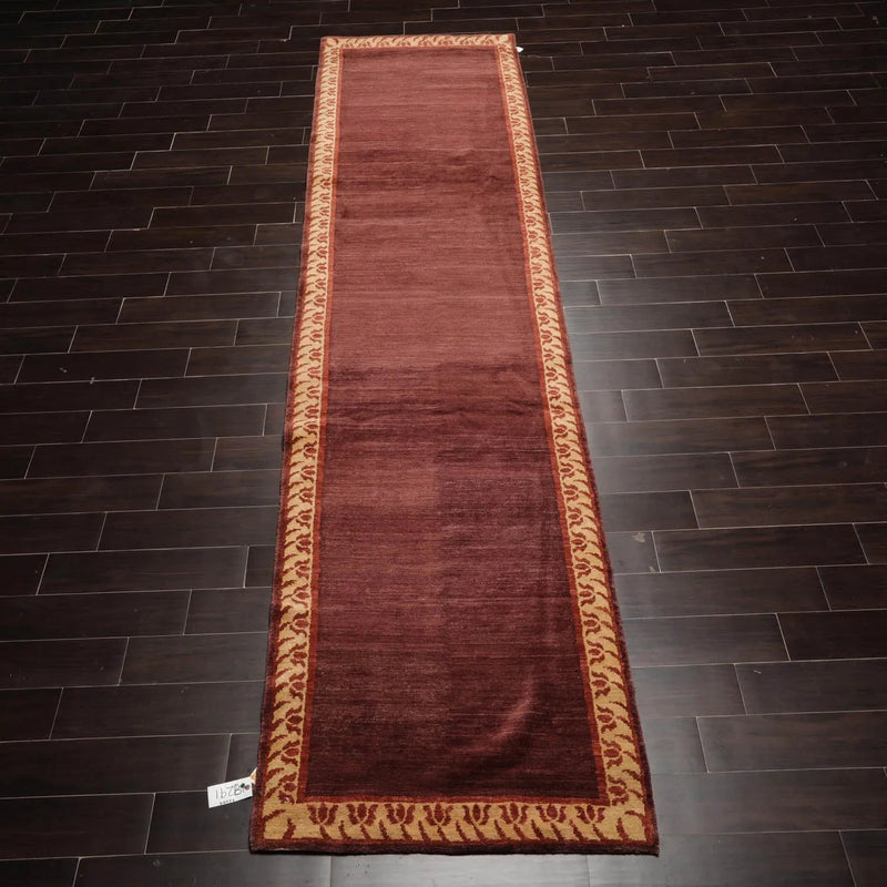 3'2''x13'9'' Runner Rust, Beige Hand Knotted Tibetan 100% Wool Michaelian & Kohlberg Modern & Contemporary Oriental Area Rug