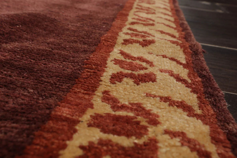 3'2''x13'9'' Runner Rust, Beige Hand Knotted Tibetan 100% Wool Michaelian & Kohlberg Modern & Contemporary Oriental Area Rug