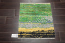 2'x2' Hand Knotted Wool & Silk Square Modern Tibetan Oriental Area Rug Green