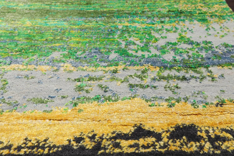 2'x2' Hand Knotted Wool & Silk Square Modern Tibetan Oriental Area Rug Green