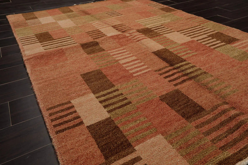 4x6 Rose, Beige Hand Knotted Tibetan 100% Wool Michaelian & Kohlberg Modern & Contemporary Oriental Area Rug