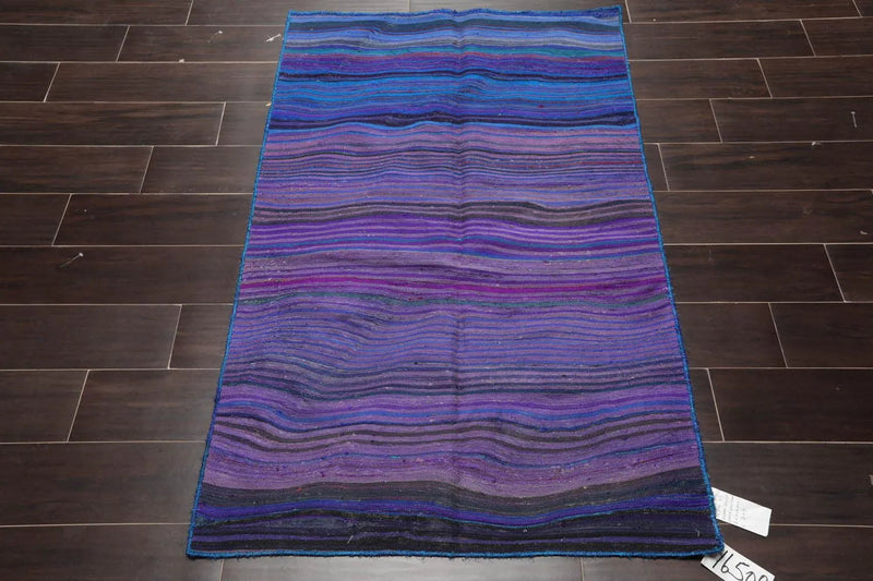 3'x4'Hand Knotted 100% Silk Kilim Modern Oriental Area rug Purple, Blue