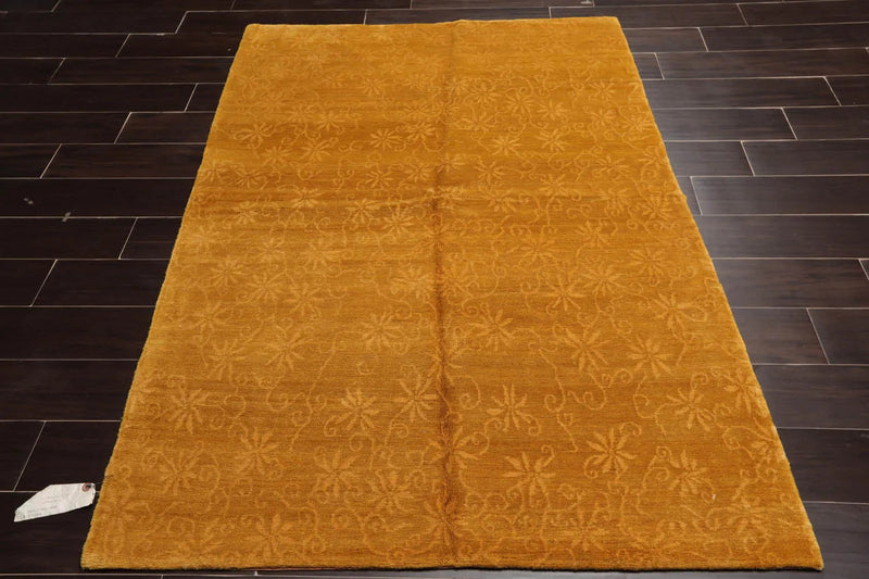 4x6 Gold Hand Knotted Tibetan 100% Wool Swiss Wash Michaelian & Kohlberg Contemporary Oriental Area Rug