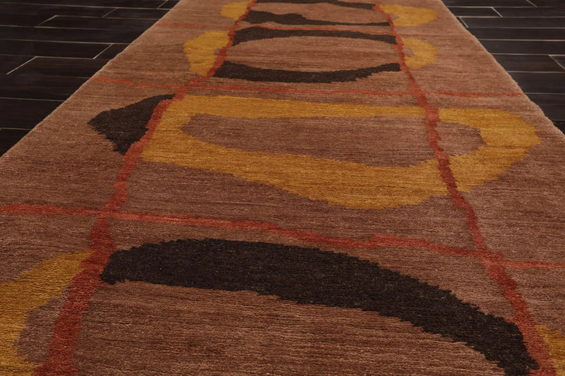 3'3''x11'11'' Runner Rust, Chocolate Hand Knotted Tibetan 100% Wool Swiss Wash Michaelian & Kohlberg Modern Oriental Area Rug