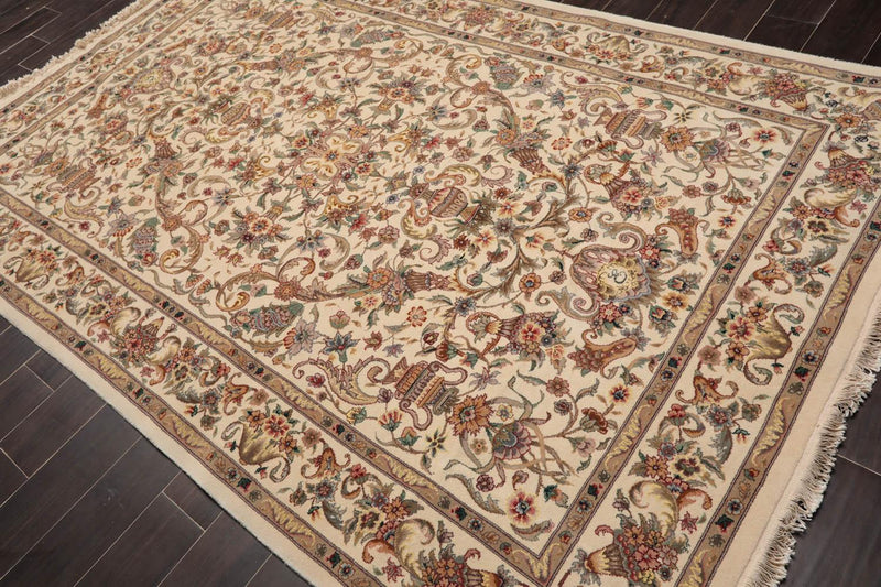 5’10" x 8’11" Hand Knotted Wool & Silk Sino Persian 200 KPSI Area Rug Ivory Tan