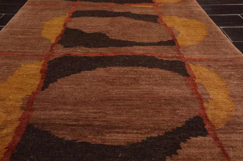 3'3''x11'11'' Runner Rust, Chocolate Hand Knotted Tibetan 100% Wool Swiss Wash Michaelian & Kohlberg Modern Oriental Area Rug