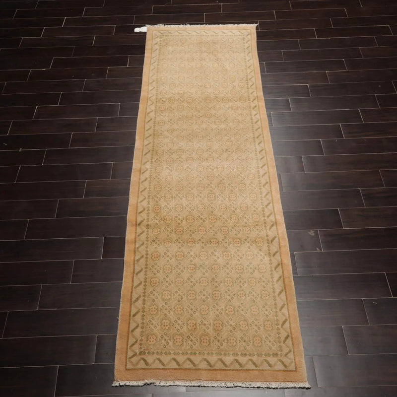 3'9''x9' Runner Beige, Sage Hand Knotted Tibetan 100% Wool Michaelian & Kohlberg Transitional Oriental Area Rug