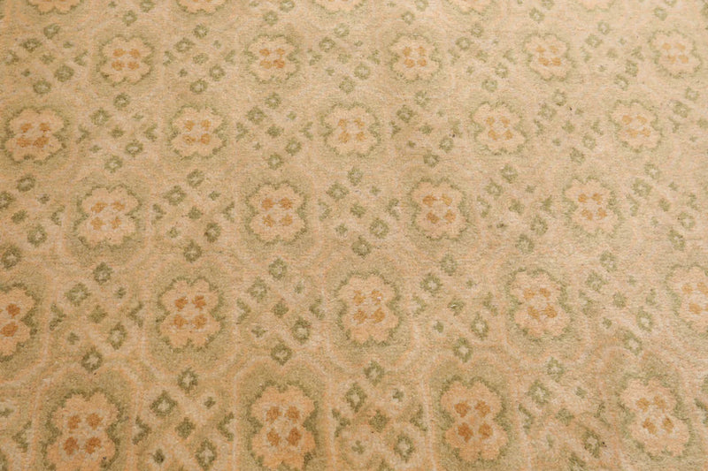 3'9''x9' Runner Beige, Sage Hand Knotted Tibetan 100% Wool Michaelian & Kohlberg Transitional Oriental Area Rug