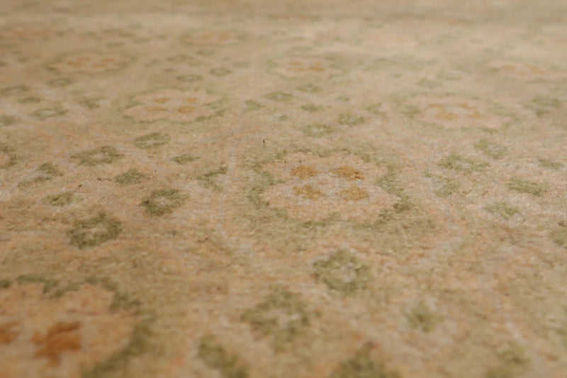 3'9''x9' Runner Beige, Sage Hand Knotted Tibetan 100% Wool Michaelian & Kohlberg Transitional Oriental Area Rug