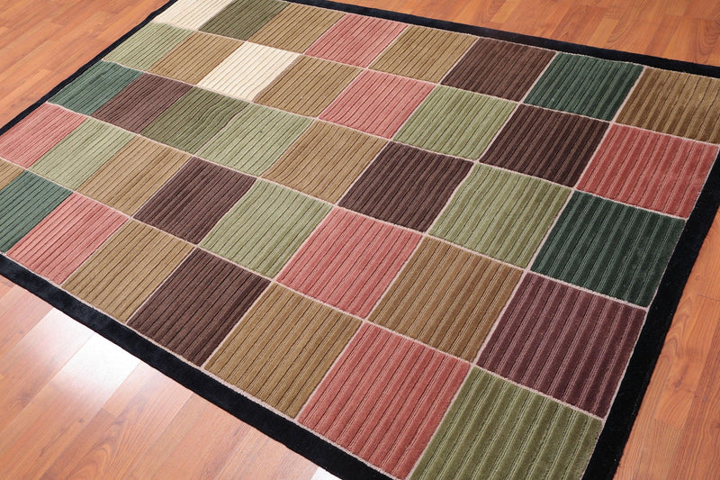 5'6" x 8' Hand Knotted High Low Loop & Cut pile 100% Wool Tibetan Area rug Black