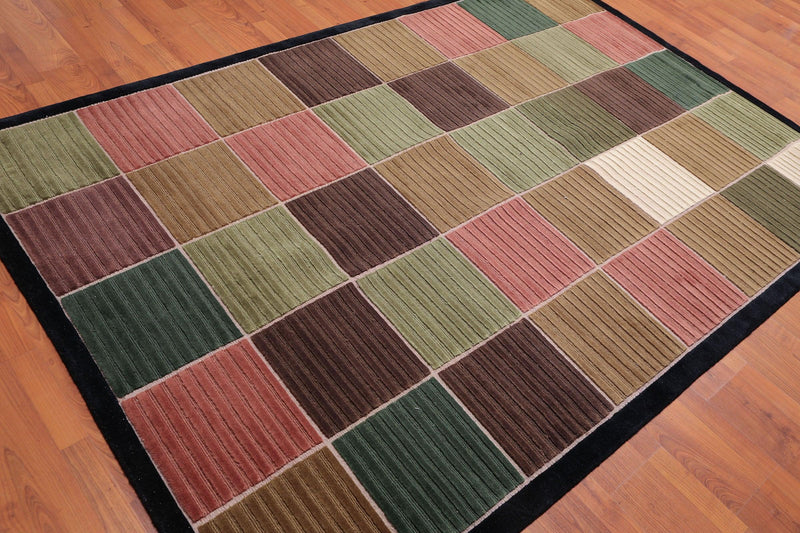 5'6" x 8' Hand Knotted High Low Loop & Cut pile 100% Wool Tibetan Area rug Black