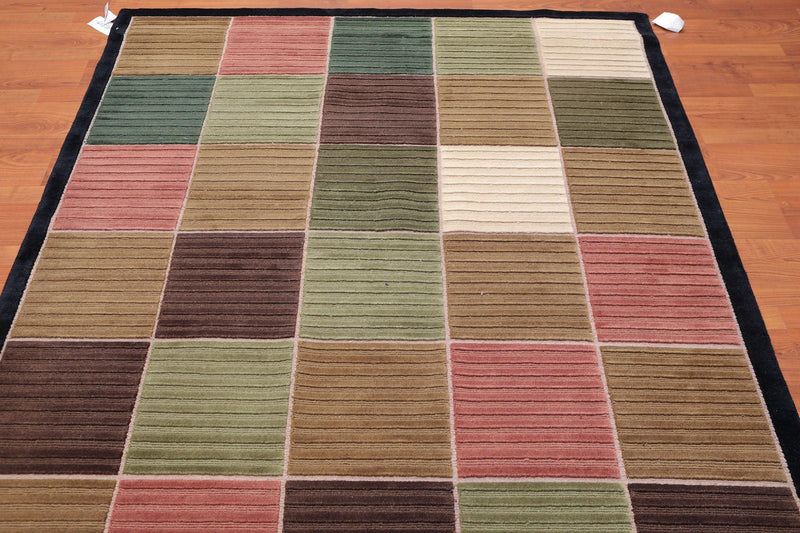 5'6" x 8' Hand Knotted High Low Loop & Cut pile 100% Wool Tibetan Area rug Black