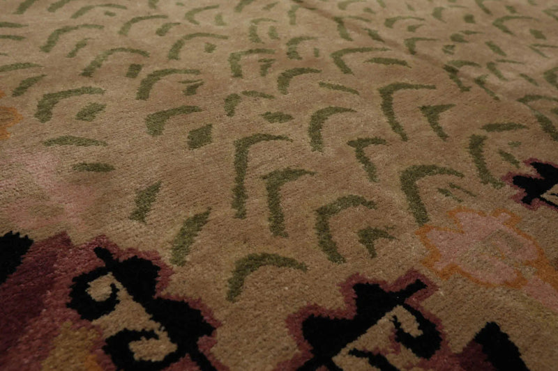 3'11 x 7' Beige, Sage Hand Knotted Tibetan 100% Wool Michaelian & Kohlberg Modern & Contemporary Oriental Area Rug