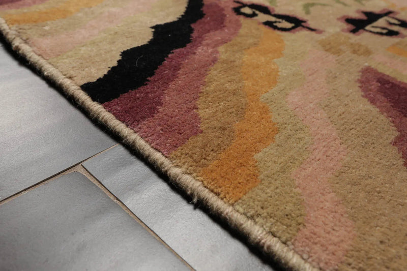 3'11 x 7' Beige, Sage Hand Knotted Tibetan 100% Wool Michaelian & Kohlberg Modern & Contemporary Oriental Area Rug