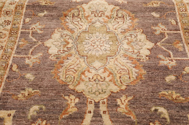 2'7"x7'10" Runner Gray, Beige Hand Knotted 100% Wool Peshawar Traditional Oriental Area Rug