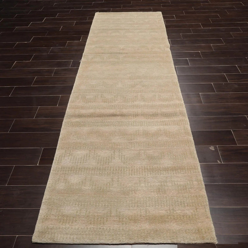 3x10 Runner Beige, Moss Hand Knotted Tibetan 100% Wool Michaelian & Kohlberg Swiss Wash Modern Oriental Area Rug