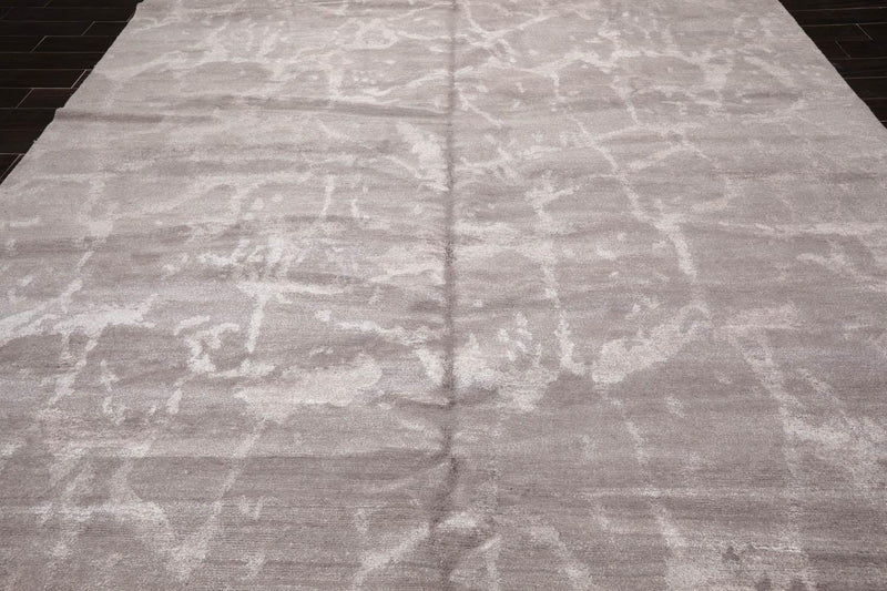 9’11" x 13’8" Hand Knotted Wool & Silk Modern Tibetan Oriental Area Rug Taupe