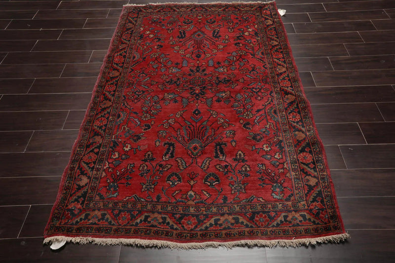 4x6 Red Vintage Saroukk Hand Knotted Traditional Wool Area Rug