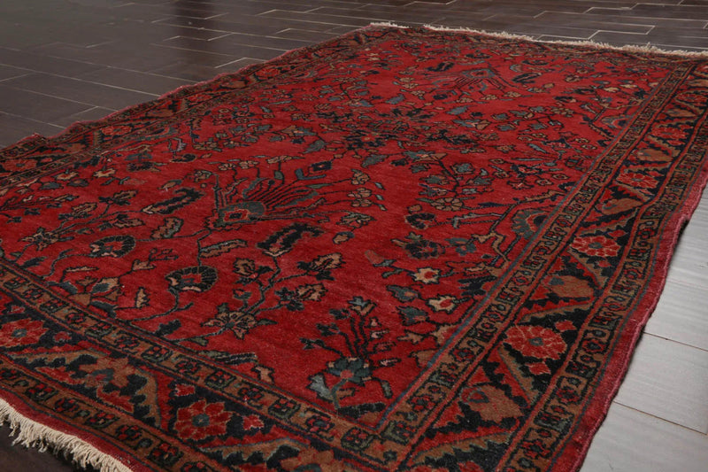 4x6 Red Vintage Saroukk Hand Knotted Traditional Wool Area Rug
