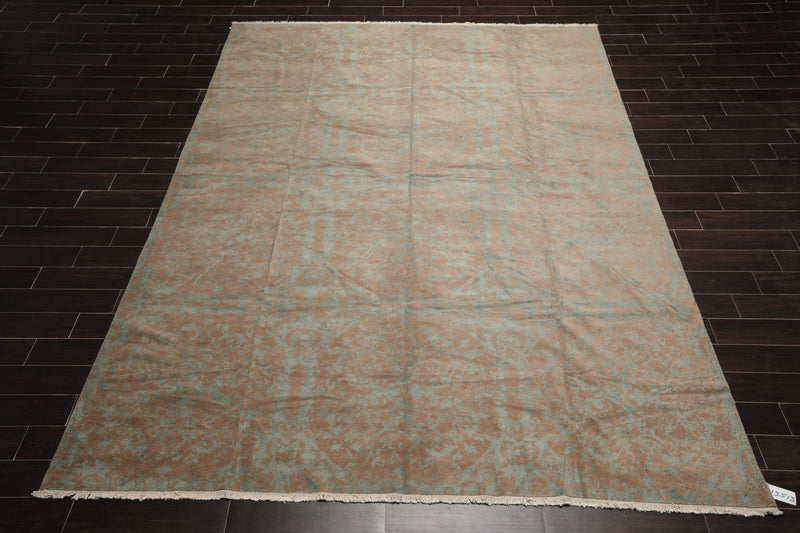 9'3" x 12' Hand Knotted Wool & Silk Transitional Turkish Oriental Area Rug Teal