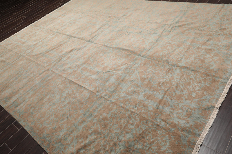 9'3" x 12' Hand Knotted Wool & Silk Transitional Turkish Oriental Area Rug Teal