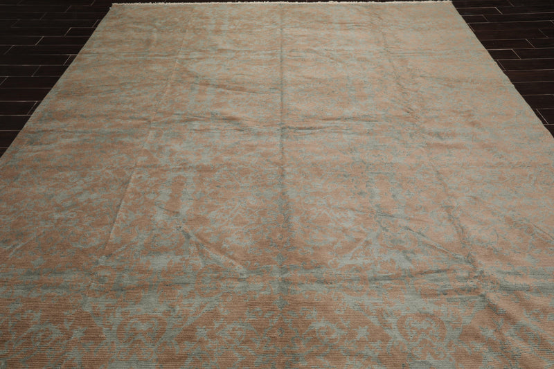 9'3" x 12' Hand Knotted Wool & Silk Transitional Turkish Oriental Area Rug Teal