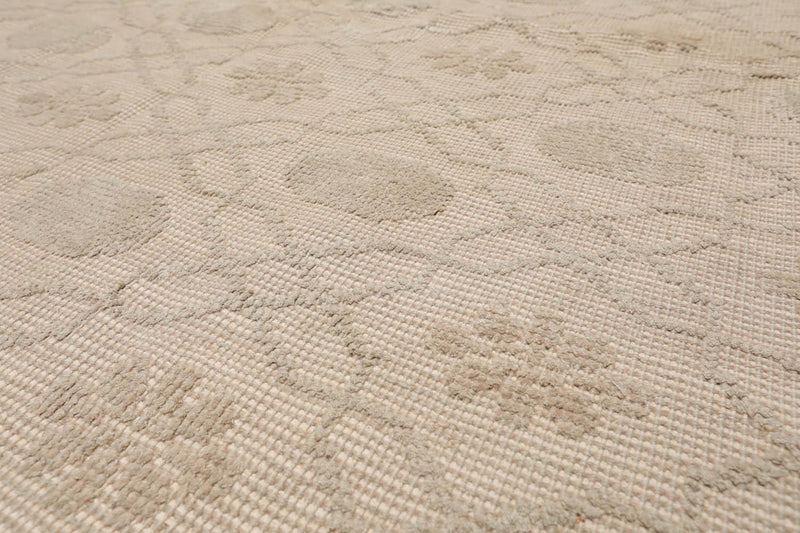 8’8"x11’9" Hand Knotted Flat Weave high low texture Wool & Silk Tibetan Area Rug Beige