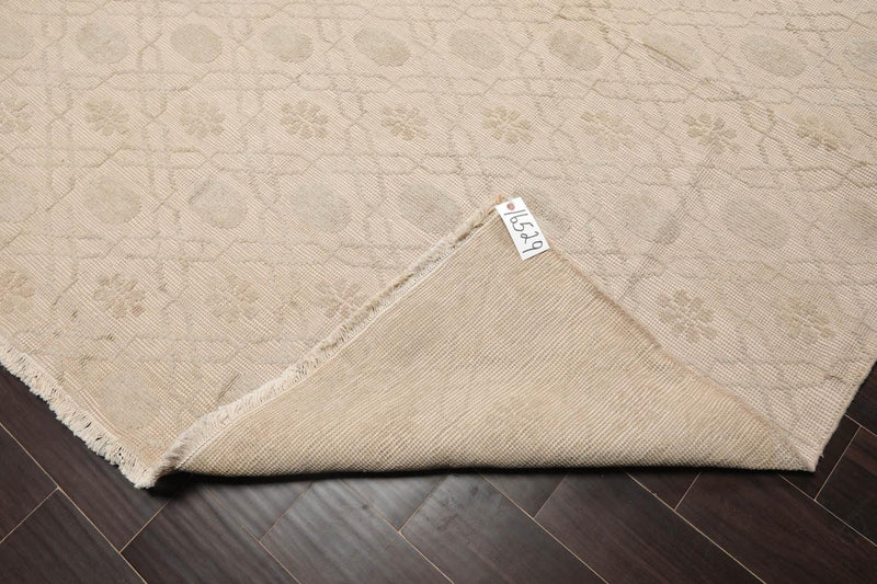 8’8"x11’9" Hand Knotted Flat Weave high low texture Wool & Silk Tibetan Area Rug Beige