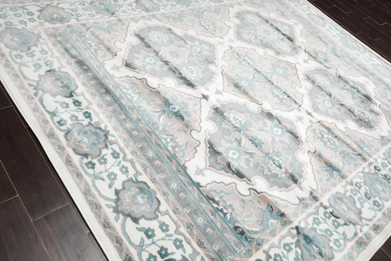 7'11” x 9'11” Modern 100% Polypropylene Oriental Area Rug Cream, Taupe, Red