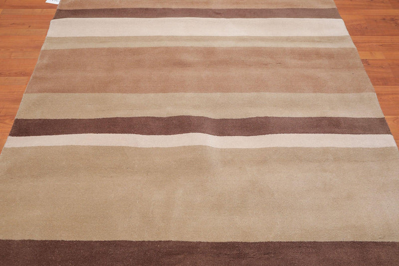 5'6" x 8'6" Handmade Modern 100% Wool Pile Area rug Beige