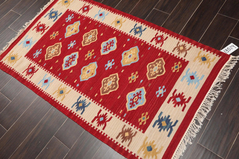 3' x 5' Hand Woven 100% Wool Southwestern Kilim Oriental Area rug Red