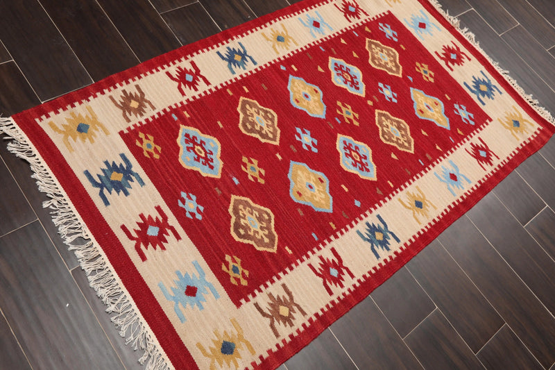 3' x 5' Hand Woven 100% Wool Southwestern Kilim Oriental Area rug Red